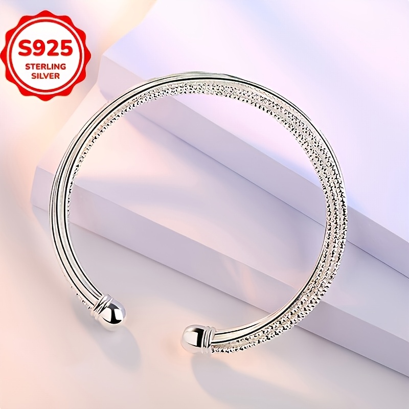 Women's 925 Sterling Silver Twisted Line Open Bangle Bracelet
